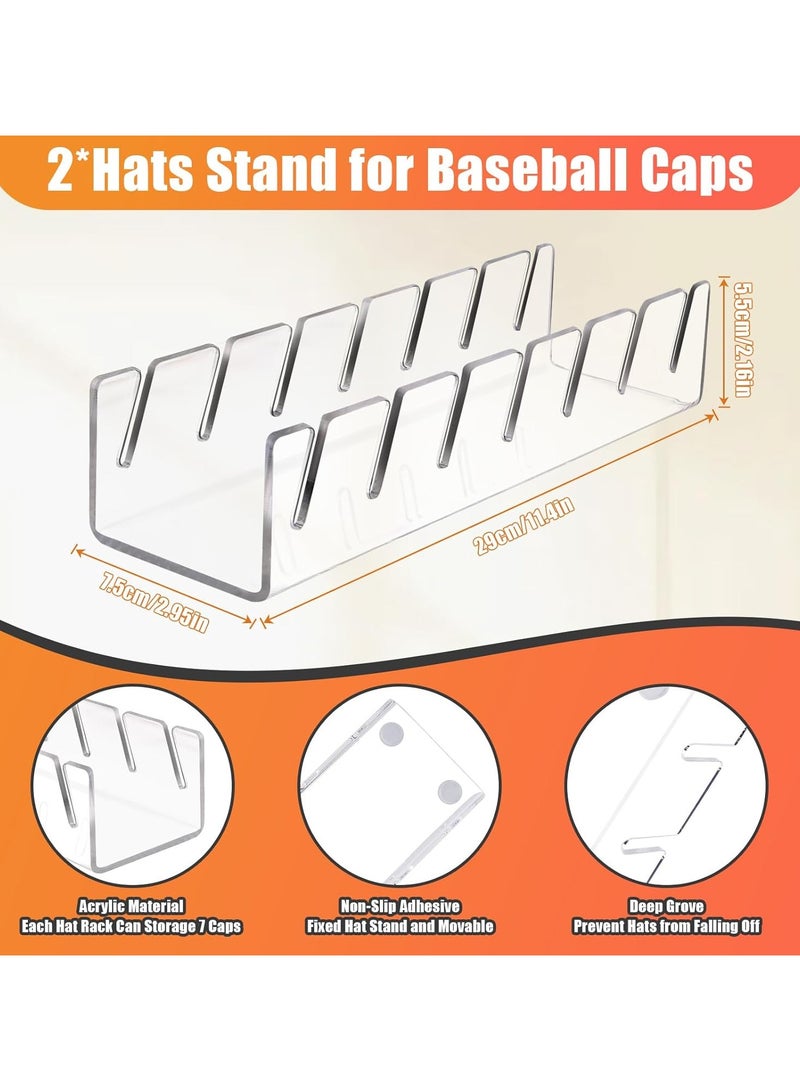 Eworld 2 Piece Acrylic Hat Stand for Baseball Caps, No Installation Organizer for 14 Caps, Clear Display Rack for Bedroom, Closet, Office and More  - Image 2