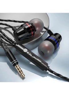 Red And Blue Ring Metal Headphones Universal Subwoofer In-ear Microphone Headphones For OPPOvivo Huawei Xiaomi Apple-Color:3 M Long Live 3.5 Interface Metal Black