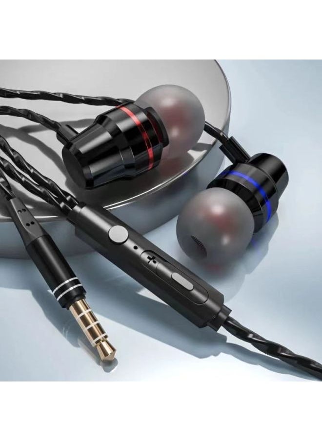 Generic - Red And Blue Ring Metal Headphones Universal Subwoofer In-ear Microphone Headphones For OPPOvivo Huawei Xiaomi Apple-Color:3 M Long Live 3.5 Interface Metal Black - Image 1