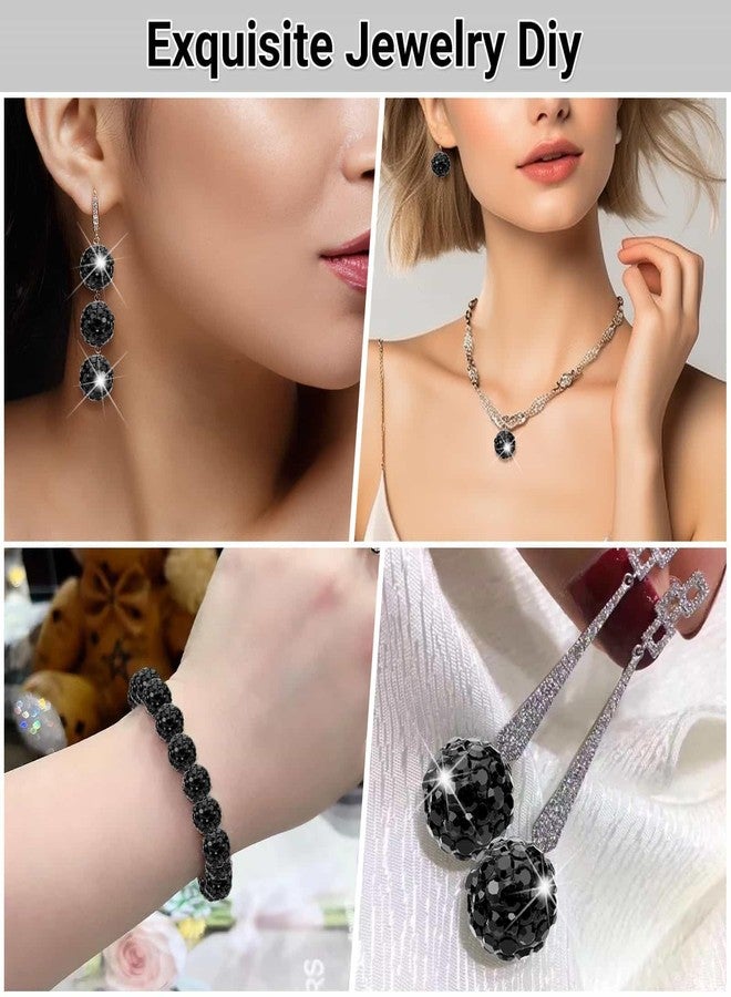 Audab 120 Pcs Clay Rhinestone Beads 10mm for Jewelry Making, Bling Sparkle Rhinestone Beads with Elastic String for Bracelet Necklace Earring Jewelry Making (Black) - Image 2