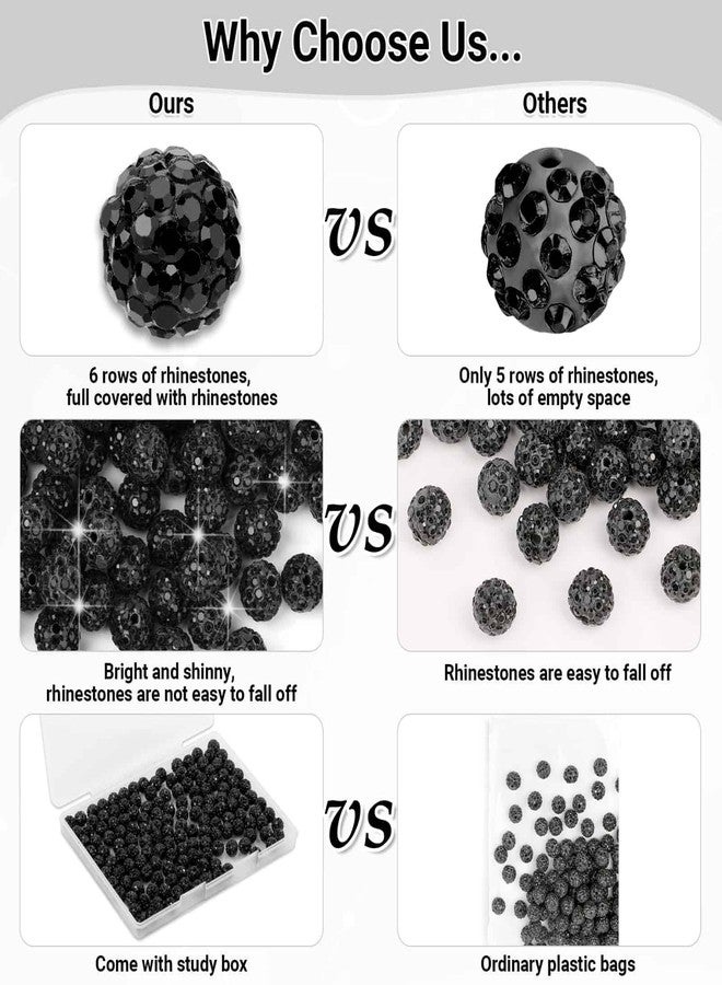 Audab 120 Pcs Clay Rhinestone Beads 10mm for Jewelry Making, Bling Sparkle Rhinestone Beads with Elastic String for Bracelet Necklace Earring Jewelry Making (Black) - Image 5