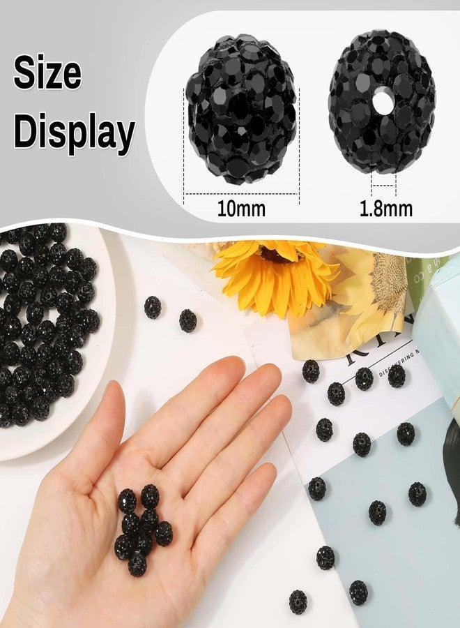 Audab 120 Pcs Clay Rhinestone Beads 10mm for Jewelry Making, Bling Sparkle Rhinestone Beads with Elastic String for Bracelet Necklace Earring Jewelry Making (Black) - Image 4