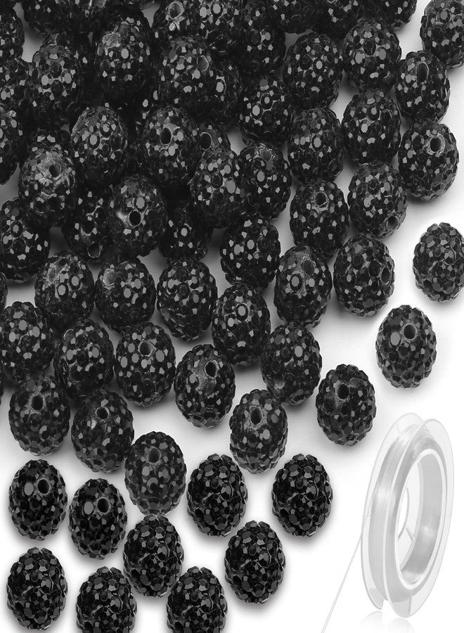 Audab 120 Pcs Clay Rhinestone Beads 10mm for Jewelry Making, Bling Sparkle Rhinestone Beads with Elastic String for Bracelet Necklace Earring Jewelry Making (Black) - Image 1