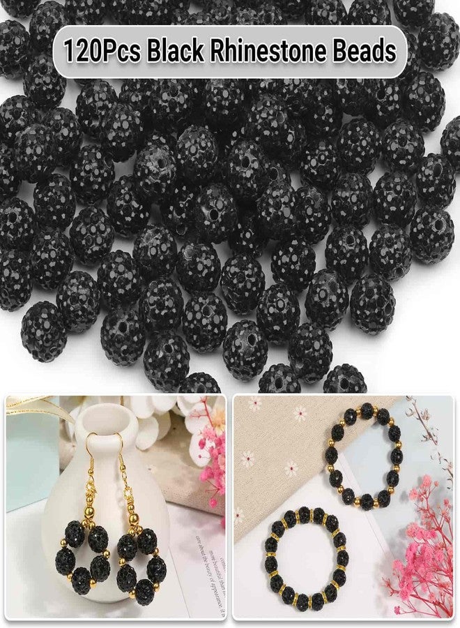 Audab 120 Pcs Clay Rhinestone Beads 10mm for Jewelry Making, Bling Sparkle Rhinestone Beads with Elastic String for Bracelet Necklace Earring Jewelry Making (Black) - Image 3