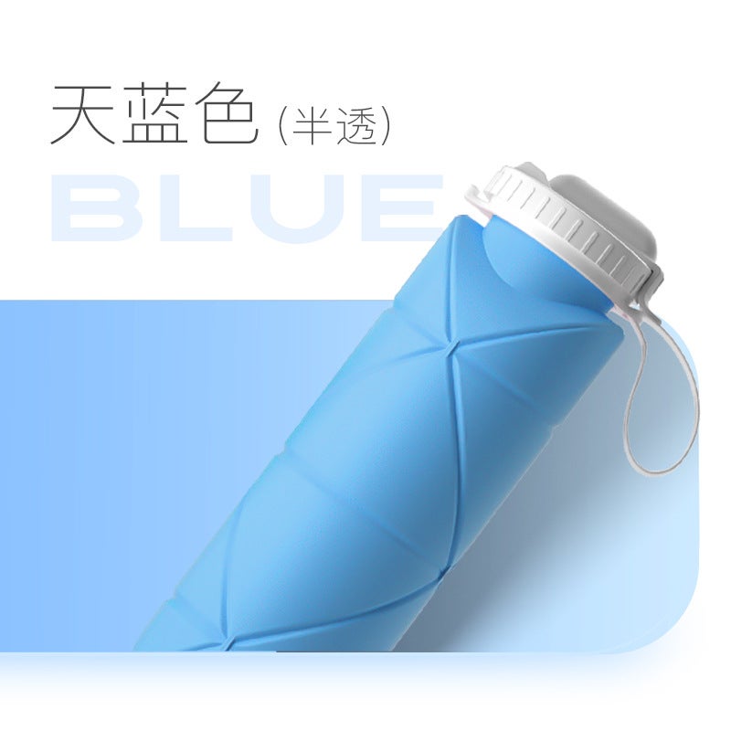Straw silicone folding water Cup portable outdoor sports travel Cycling Bicycle kettle high temperature resistant creative Straw semi-transparent blue