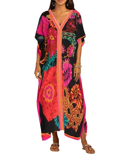 Bsubseach Women Plus Size Kaftan Dress Swimsuit Cover Up Caftan Maxi Beach Dresses Cover Ups Flower Print - Image 1
