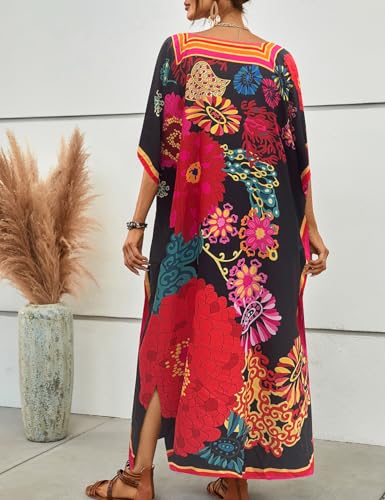 Bsubseach Women Plus Size Kaftan Dress Swimsuit Cover Up Caftan Maxi Beach Dresses Cover Ups Flower Print - Image 3