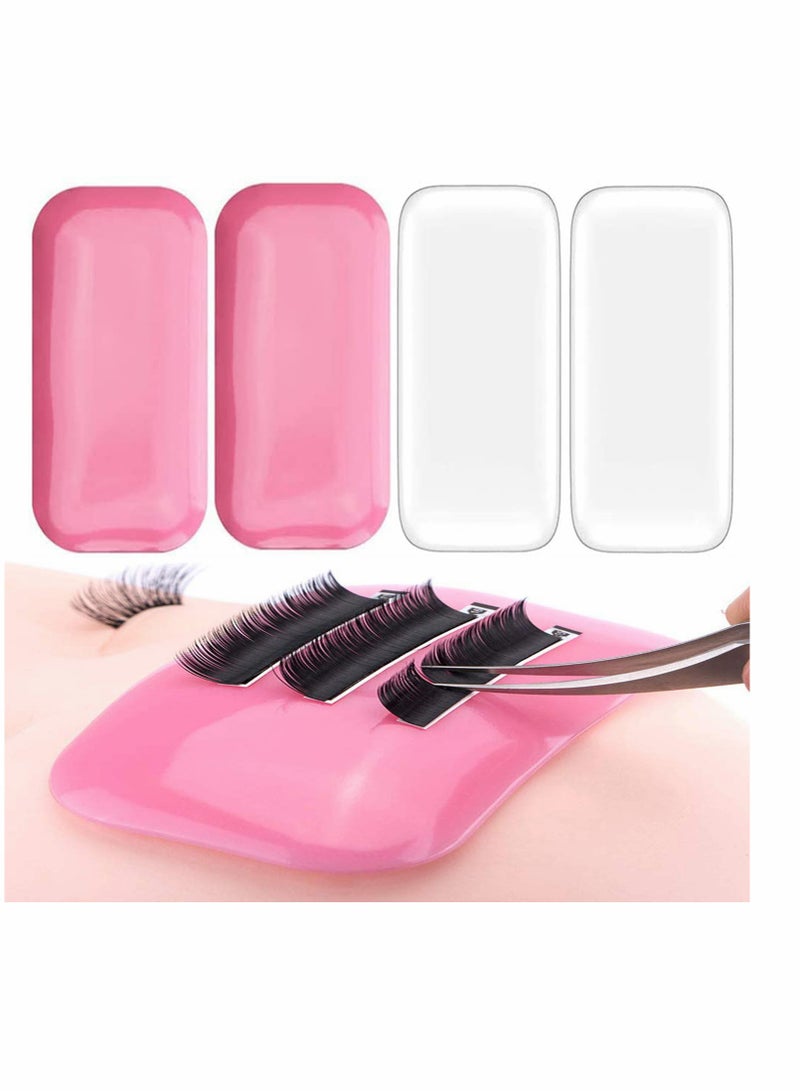 KASTWAVE Eyelash Extension Pad, 4 Pcs Eyelash Extension Holder Pallet False Eyelash Holder Silicone Pads Grafting Gasket Pallet (2 Clear, 2 Pink) - Image 1