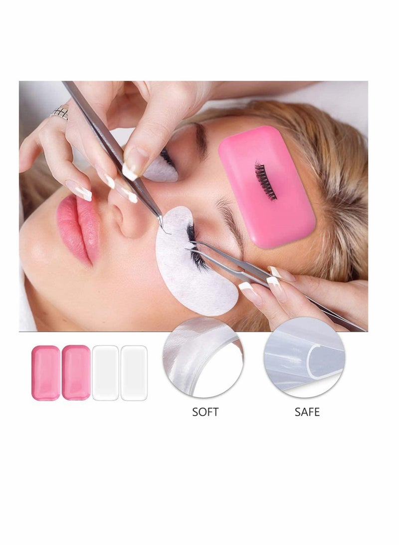 KASTWAVE Eyelash Extension Pad, 4 Pcs Eyelash Extension Holder Pallet False Eyelash Holder Silicone Pads Grafting Gasket Pallet (2 Clear, 2 Pink) - Image 2