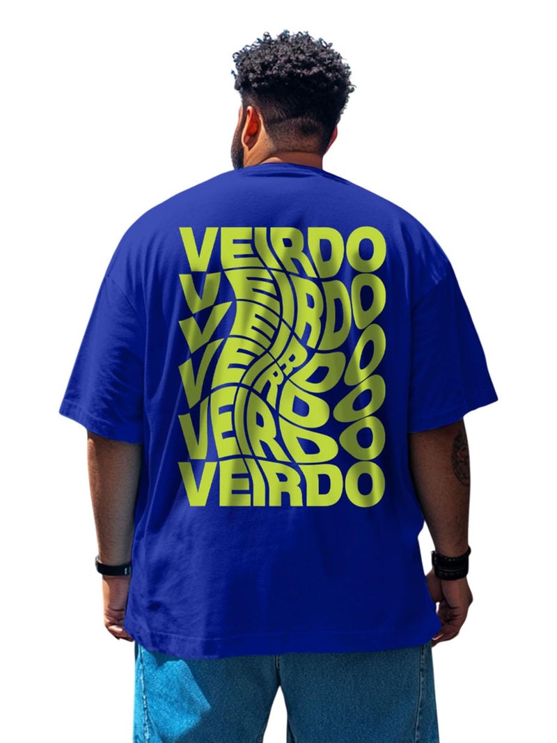 Veirdo® 100% Pure Cotton Oversized Baggy Fit Drop Shoulder Cool Back Typographic Printed T-Shirt for Men (VD_PS RB_4XL) Royal Blue - Image 1