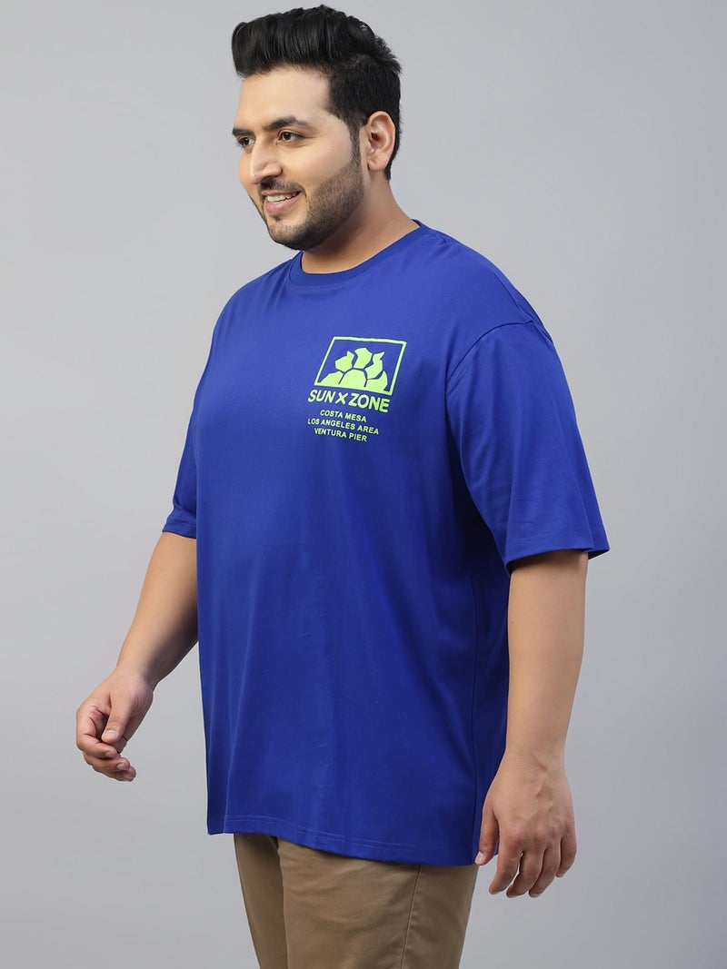 Veirdo® 100% Pure Cotton Oversized Baggy Fit Drop Shoulder Cool Back Typographic Printed T-Shirt for Men (VD_PS RB_4XL) Royal Blue - Image 3