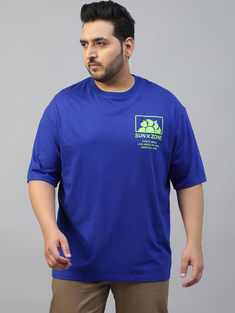 Veirdo® 100% Pure Cotton Oversized Baggy Fit Drop Shoulder Cool Back Typographic Printed T-Shirt for Men (VD_PS RB_4XL) Royal Blue - Image 5
