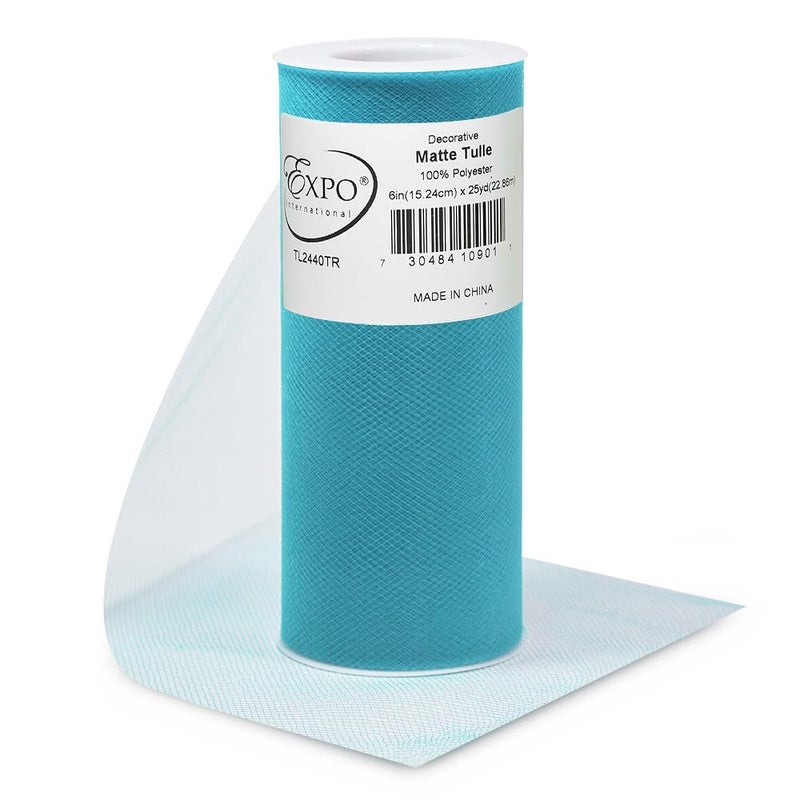 Expo International Decorative Matte Tulle Spool of 6 Inch X 25 Yards  Turquoise
