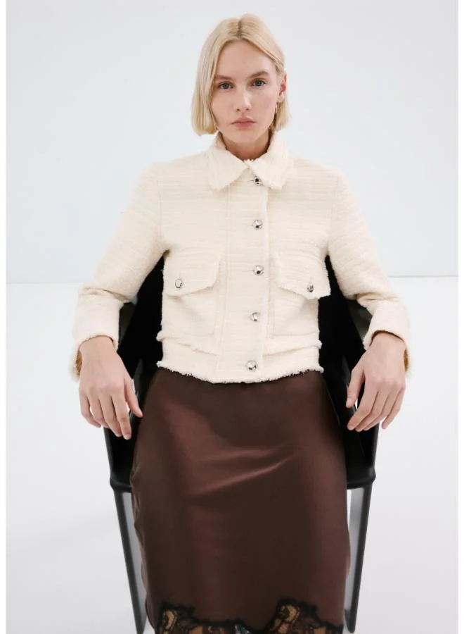Mango Tweed Jacket With Notched Lapel Collar