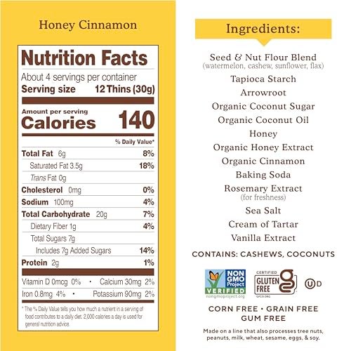 Simple Mills Honey Cinnamon Seed & Nut Flour Sweet Thins, Paleo Friendly & Delicious Sweet Thin Cookies, Good for Snacks, Nutrient Dense, 4.25 oz, 3 Count - Image 4