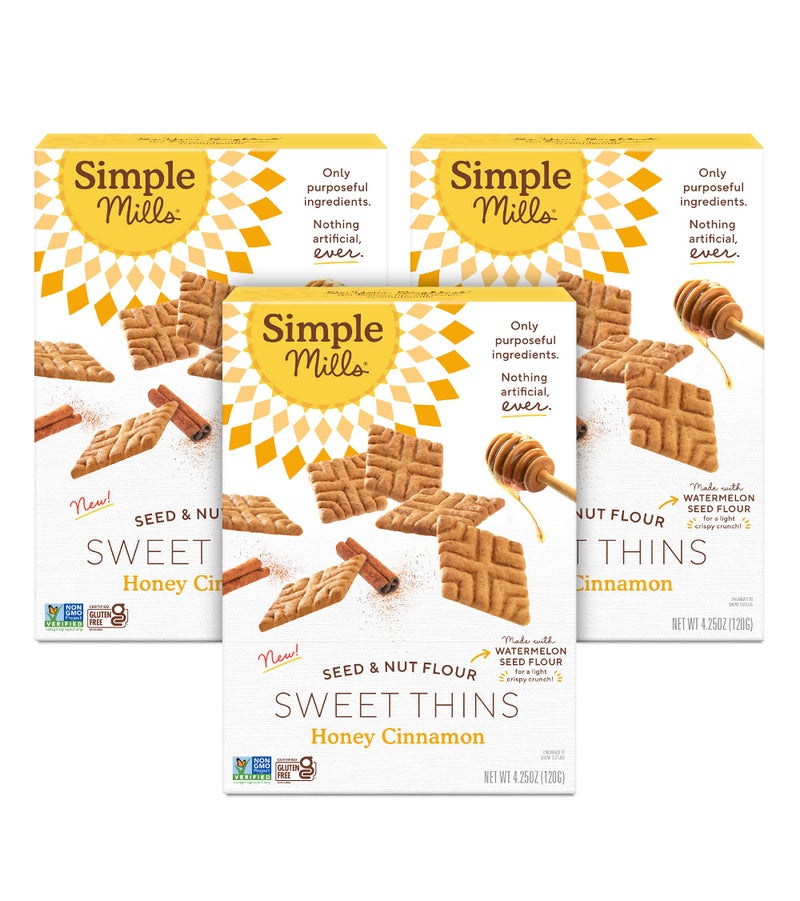 Simple Mills Honey Cinnamon Seed & Nut Flour Sweet Thins, Paleo Friendly & Delicious Sweet Thin Cookies, Good for Snacks, Nutrient Dense, 4.25 oz, 3 Count - Image 1