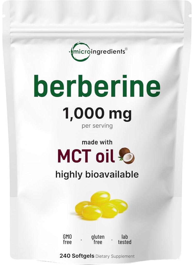 microingredients Berberine 1000mg with MCT Oil, 240 Softgels - Image 1