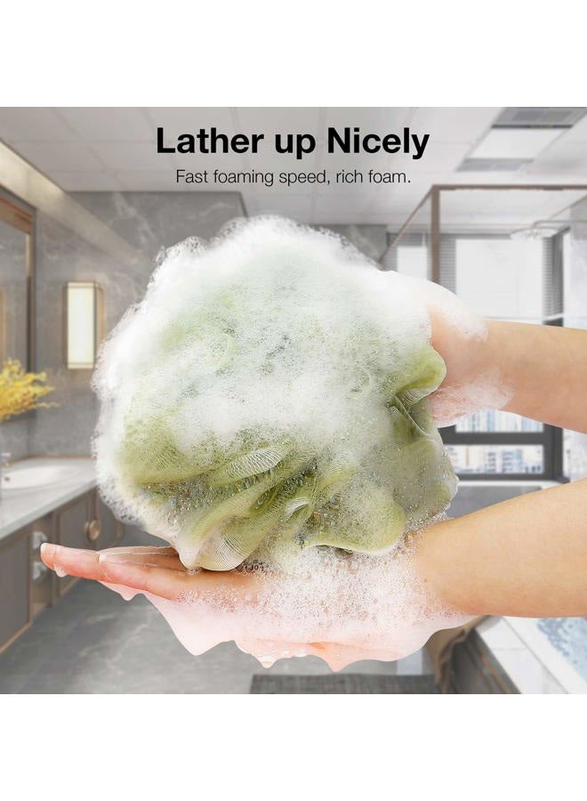 DadyMart Bath Shower Loofah Sponge 60g Bath Mesh Pouf Shower Ball Body Scrubber Exfoliating Bath Sponge for Women and Men, Set of 4, White Grey-Pink-Army Green-Green - Image 2