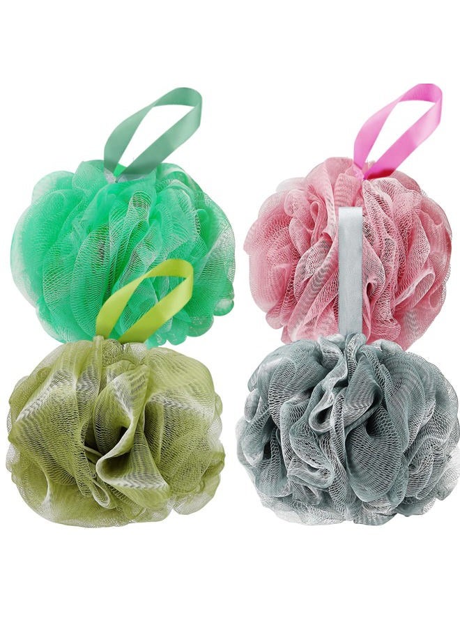 DadyMart Bath Shower Loofah Sponge 60g Bath Mesh Pouf Shower Ball Body Scrubber Exfoliating Bath Sponge for Women and Men, Set of 4, White Grey-Pink-Army Green-Green - Image 1