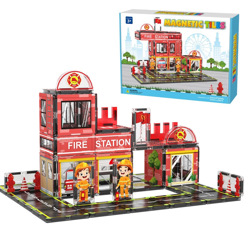 AFUNX Magnetic Tiles 50PCS Fire Station Theme Building Blocks Set Magnet Building Blocks and STEM Preschool Toys for Toddlers Kids Ages 35 57 810 - Image 3