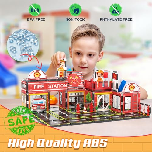 AFUNX Magnetic Tiles 50PCS Fire Station Theme Building Blocks Set Magnet Building Blocks and STEM Preschool Toys for Toddlers Kids Ages 35 57 810 - Image 5