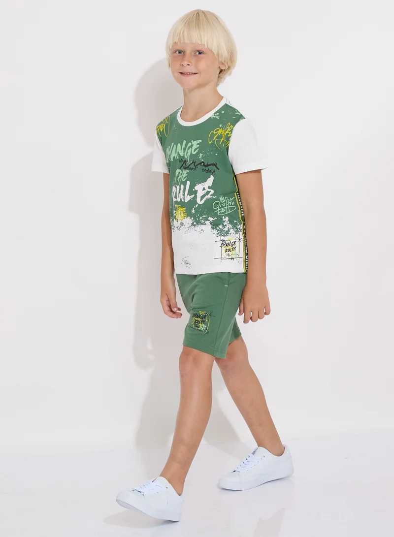 victor and jane Boys' Summer Outfit Set: 2-Piece T-Shirts & Shorts - White & Dark Green (2-8 Years)