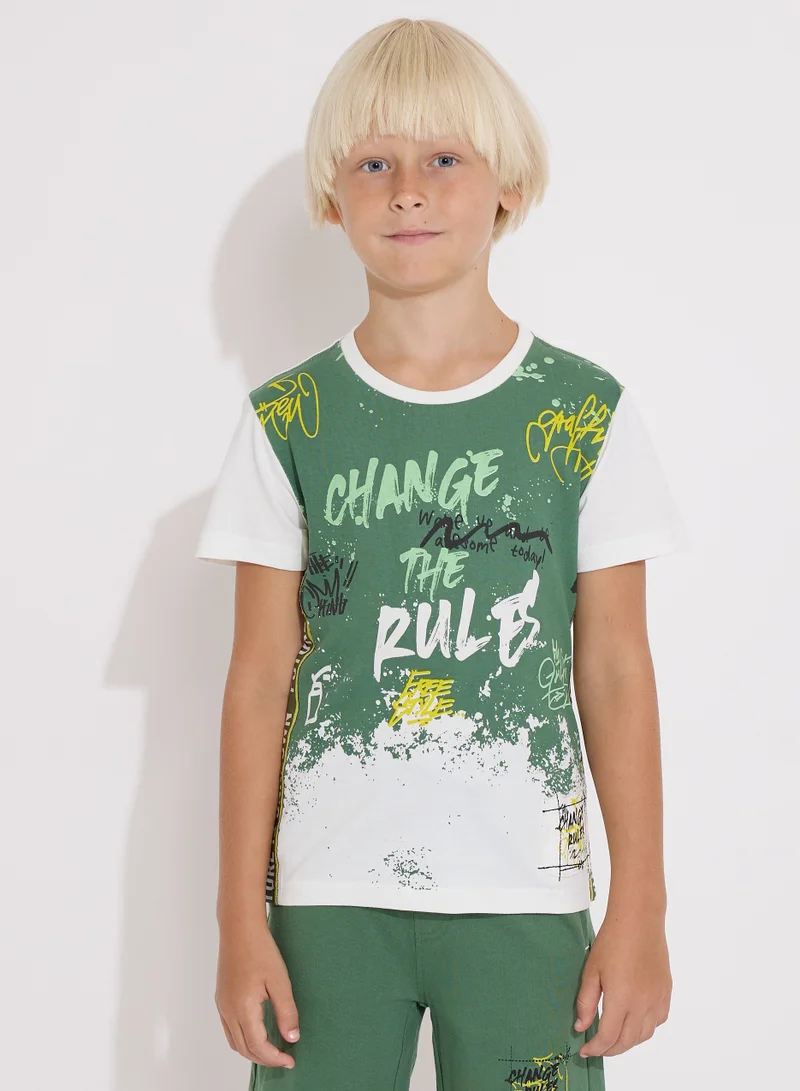 victor and jane Boys' Summer Outfit Set: 2-Piece T-Shirts & Shorts - White & Dark Green (2-8 Years)