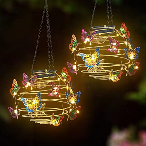 Newinhome 2 Pack Butterfly Solar Lights Outdoor Hanging Lantern with Handle, Solar Powered Butterflies Garden Decor for Outside Patio Yard Porch Pathway Butterfly Gifts for Women (Warm White LED Lights) - Image 5