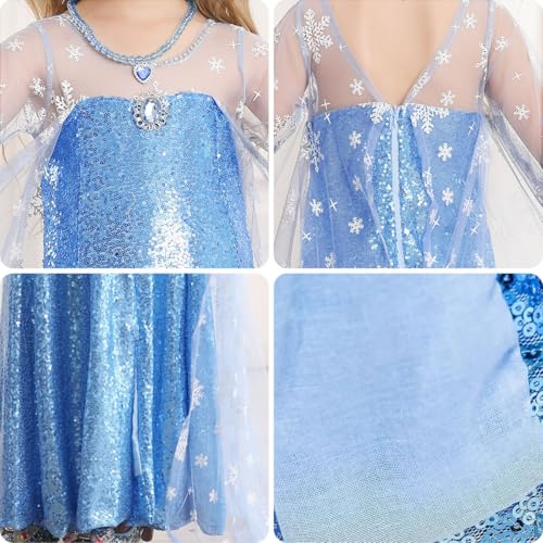 Luzlen Snow Princess Dress for Girls Toddler Queen Costume Halloween Christmas Cosplay Birthday Party Outfits Kids Blue, 4-5T(Tag 120) - Image 5