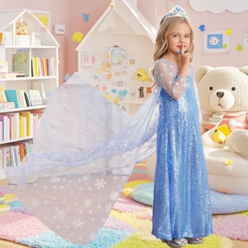 Luzlen Snow Princess Dress for Girls Toddler Queen Costume Halloween Christmas Cosplay Birthday Party Outfits Kids Blue, 4-5T(Tag 120) - Image 3