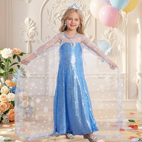 Luzlen Snow Princess Dress for Girls Toddler Queen Costume Halloween Christmas Cosplay Birthday Party Outfits Kids Blue, 4-5T(Tag 120) - Image 2