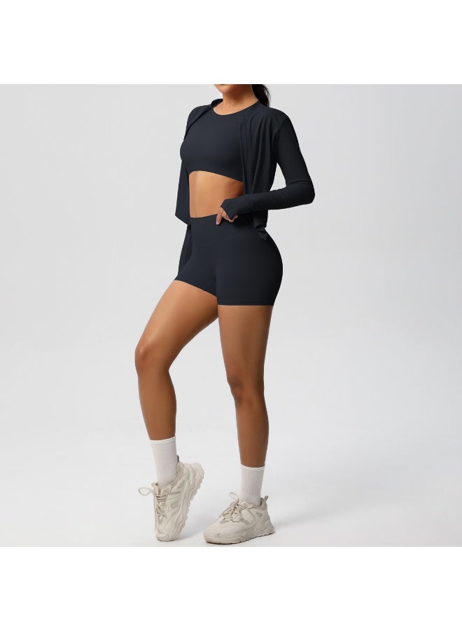 3PCS Yoga Set Women Gym Clothing Elastic Fitness Workout Set Sportswear Female Long Sleeve Top High Waist Leggings Sports Suits - Image 3
