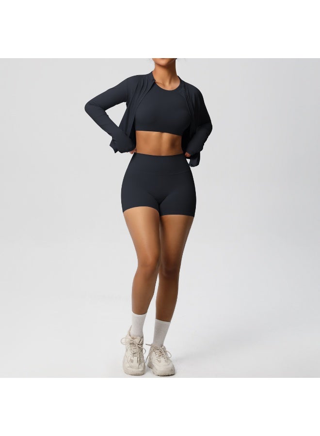 3PCS Yoga Set Women Gym Clothing Elastic Fitness Workout Set Sportswear Female Long Sleeve Top High Waist Leggings Sports Suits - Image 2