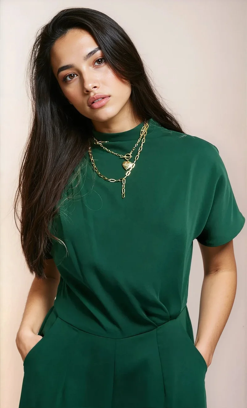 Little Mistress Green Drape Detail Jumpsuit