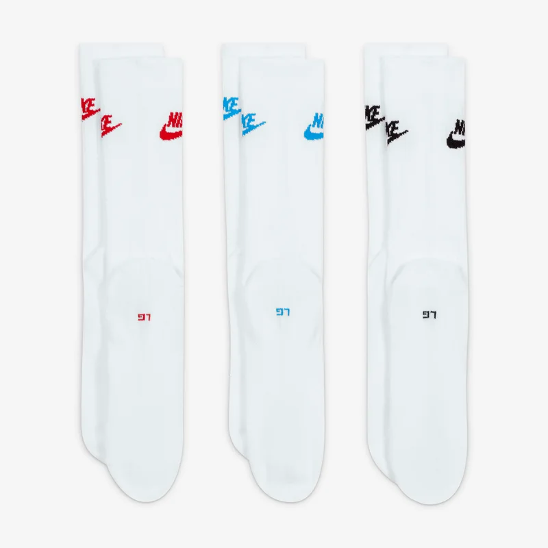Nike White Sportswear Everyday Essential Crew Socks (3 Pairs)  | Best Price UAE
