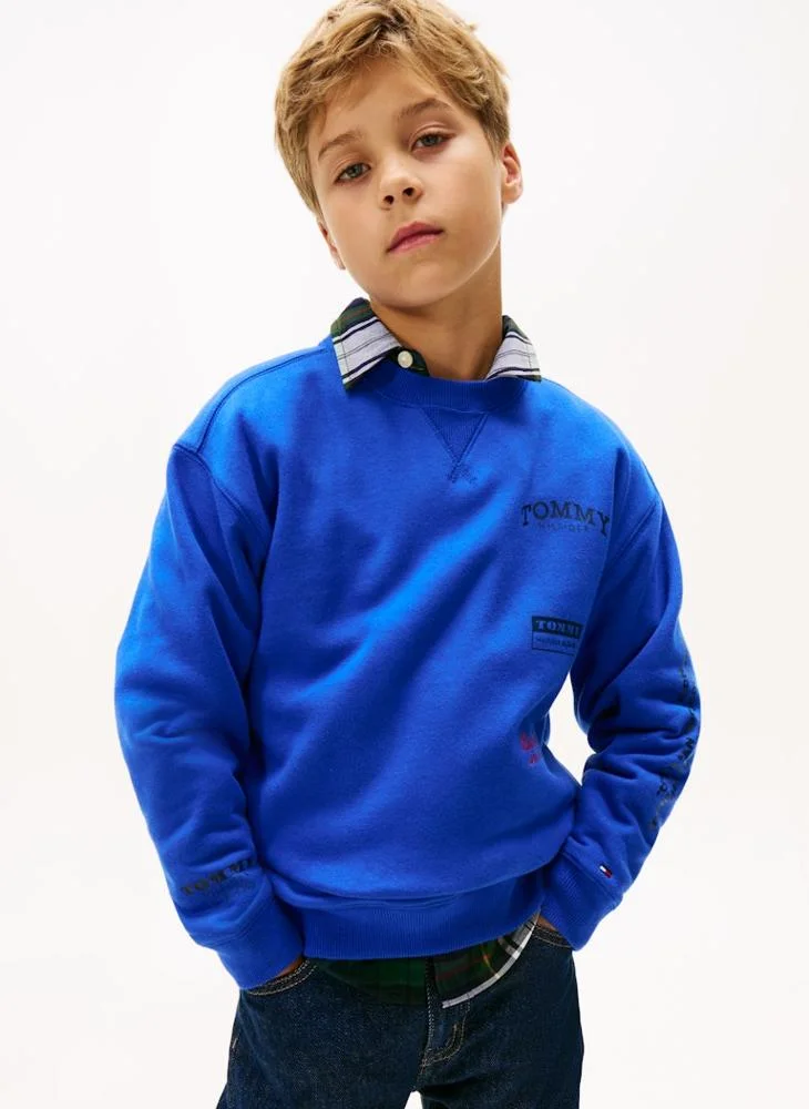 TOMMY HILFIGER Youth Multi Print Crew Neck Sweatshirt