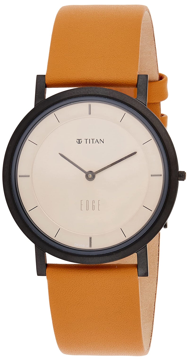 Edge Titan Edge Quartz Analog Beige Dial Tan Leather Strap Watch for Men - NT1595QL01 - Image 5