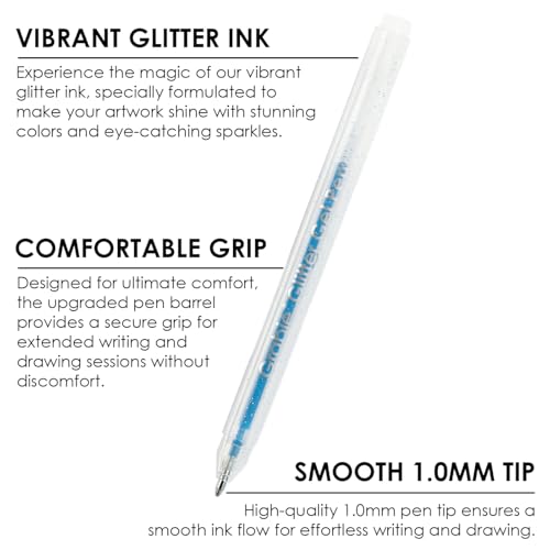 Grabie 42 Capped Glitter Gel Pen Set, 18 Iridescent&24 Essential Color Pens, Smooth Rollerball Tip, Metallic Sparkly Gel Pens for Coloring, Set of 42 Gel Pens Colored - Image 2