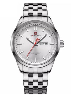 Stylish Mens Quartz Watch with White Dial Stainless Steel Strap Analog Display Day Date Function Water Resistant 30M Elegant Wristwatch
