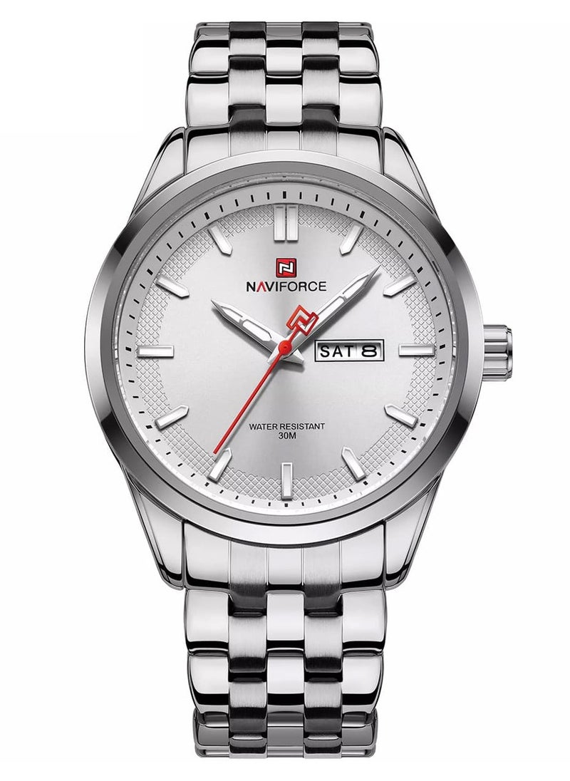 NAVIFORCE - Stylish Mens Quartz Watch with White Dial Stainless Steel Strap Analog Display Day Date Function Water Resistant 30M Elegant Wristwatch - Image 1