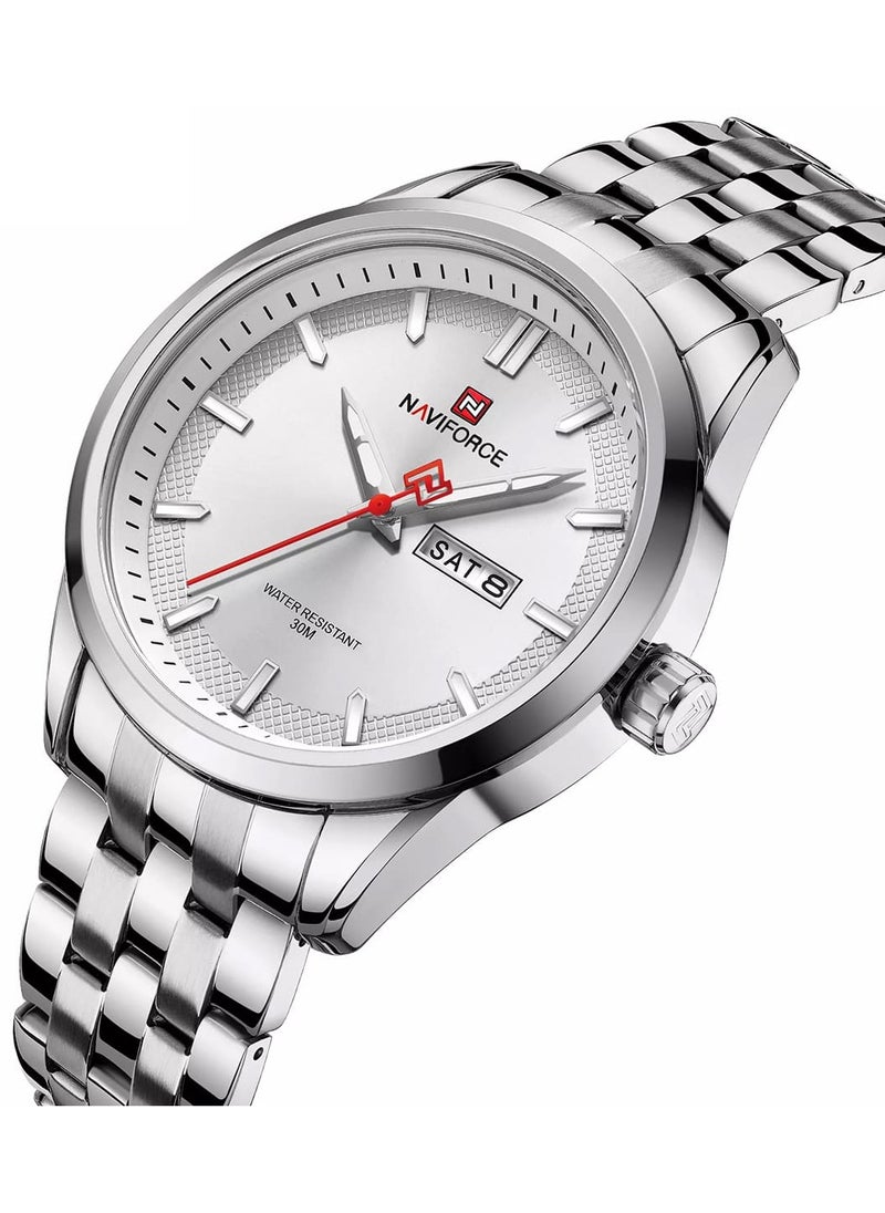 NAVIFORCE - Stylish Mens Quartz Watch with White Dial Stainless Steel Strap Analog Display Day Date Function Water Resistant 30M Elegant Wristwatch - Image 1