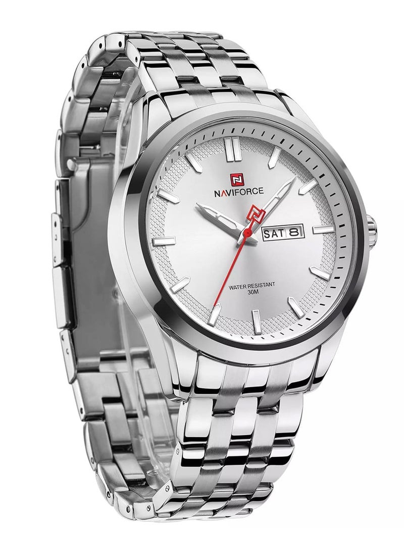 NAVIFORCE - Stylish Mens Quartz Watch with White Dial Stainless Steel Strap Analog Display Day Date Function Water Resistant 30M Elegant Wristwatch - Image 1