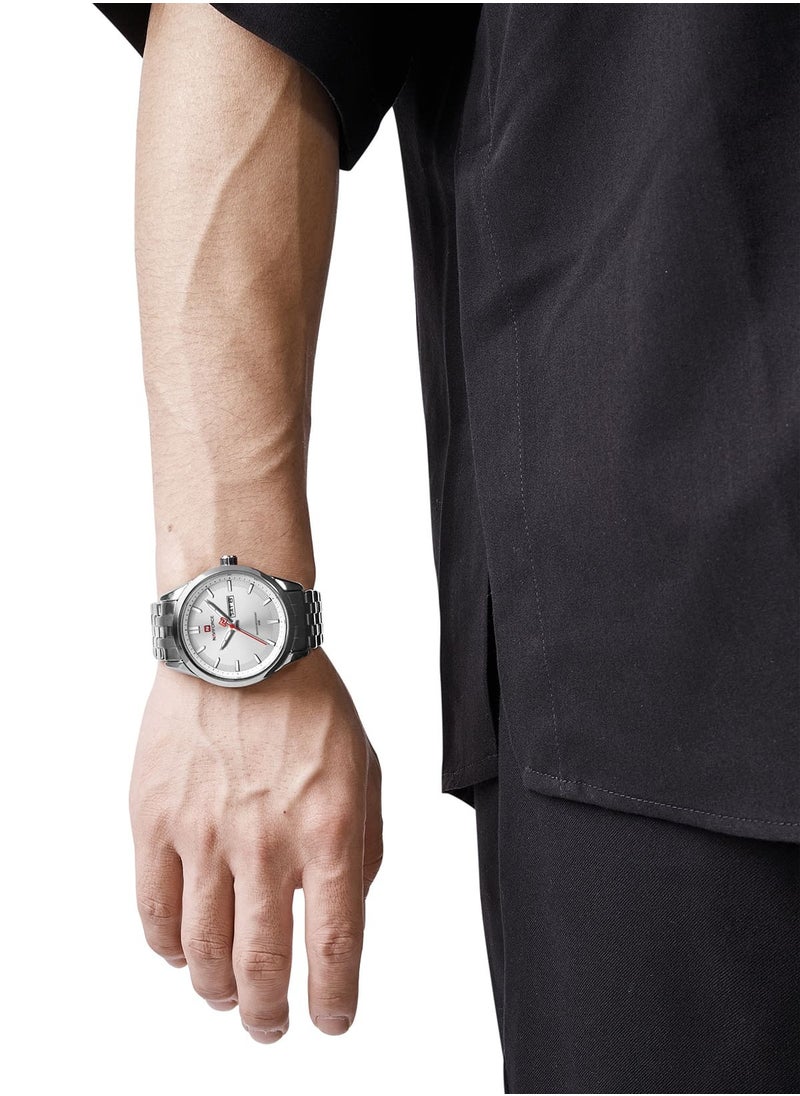 NAVIFORCE - Stylish Mens Quartz Watch with White Dial Stainless Steel Strap Analog Display Day Date Function Water Resistant 30M Elegant Wristwatch - Image 1