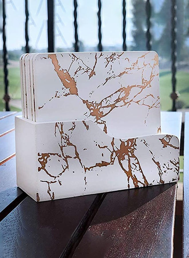 HOME TASTE Home Taste Coasters For Drinks 6 Pieces Premium Marble Shaped Wooden Coaster With Holder For Drinks For Housewarming Wedding Engagement Birthday Marble Shaped Wooden Drink Coaster (12X10X5Cm) 