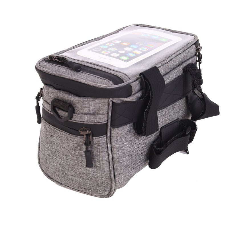 QJ Premium Canvas Bike Handlebar Bag - Large Capacity Durable Bicycle Front Storage Pouch, Multi-Functional Cycling Accessory with Shoulder Strap for Mountain Road Commuter  Bikes - Image 3