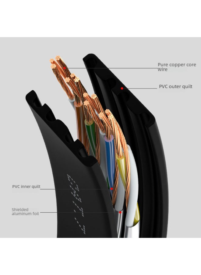 Generic Yonghang Seven Types Of Flat 10 Trillion Network Cable With Shielded Computer High-speed Cable Cat7 Finished Network Jumper-Color:Black-Line Length:20 Meters  - Image 3