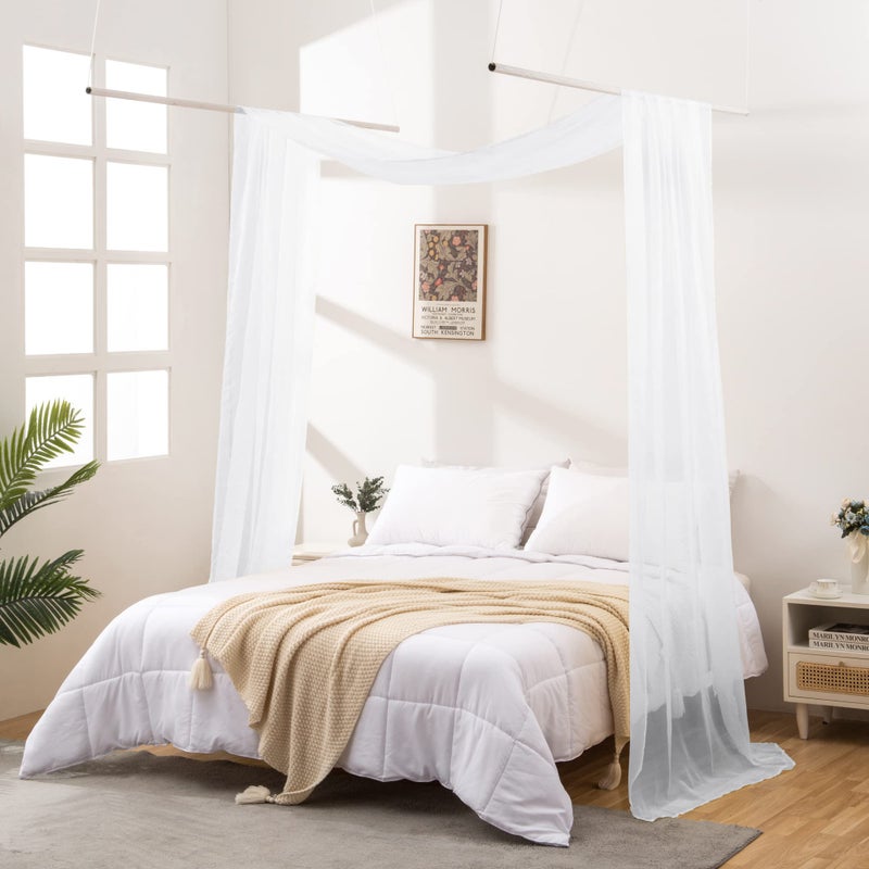 JADE POKE Bed Canopy Curtains 216 Inch Long White Sheer Canopy Bed Curtains Toddler Bed Canopy for Girls Canopy Netting for Bed Queen Wide 52