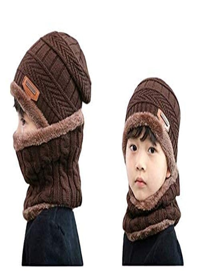 BeFall Winter Warm Hat Boy's & Girl's Outdoor Sports Hedging Hat Scarf Set Boys Girls (8-14 Years) Warm Fleece Cap Scarf Set Ski Equipment (Brown) - Image 3