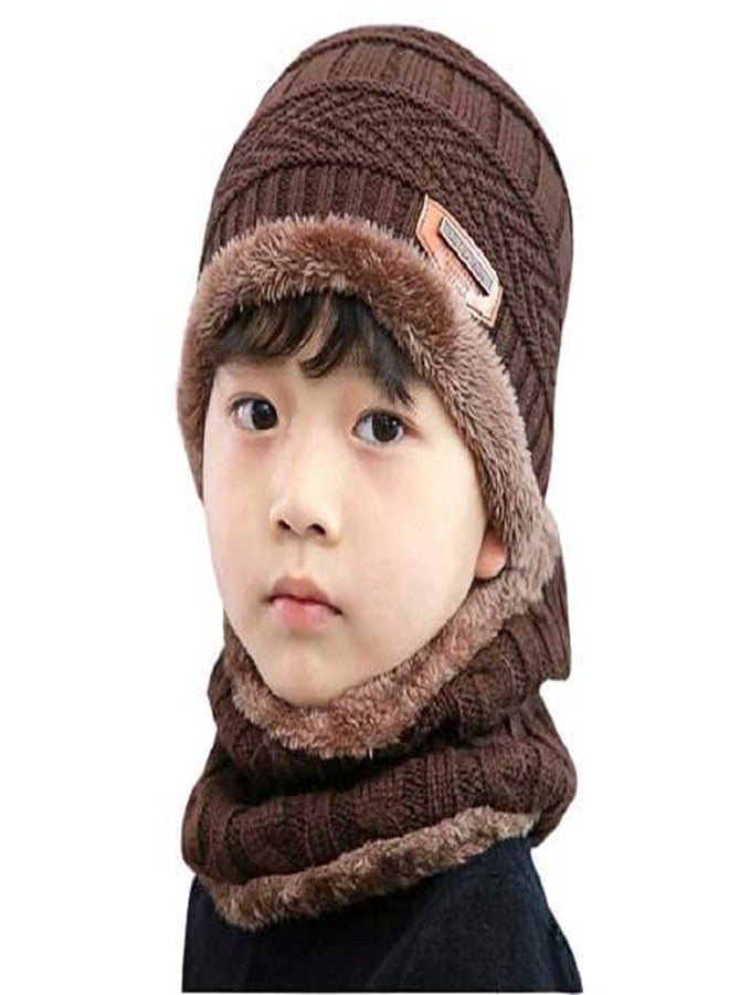 BeFall Winter Warm Hat Boy's & Girl's Outdoor Sports Hedging Hat Scarf Set Boys Girls (8-14 Years) Warm Fleece Cap Scarf Set Ski Equipment (Brown) - Image 2