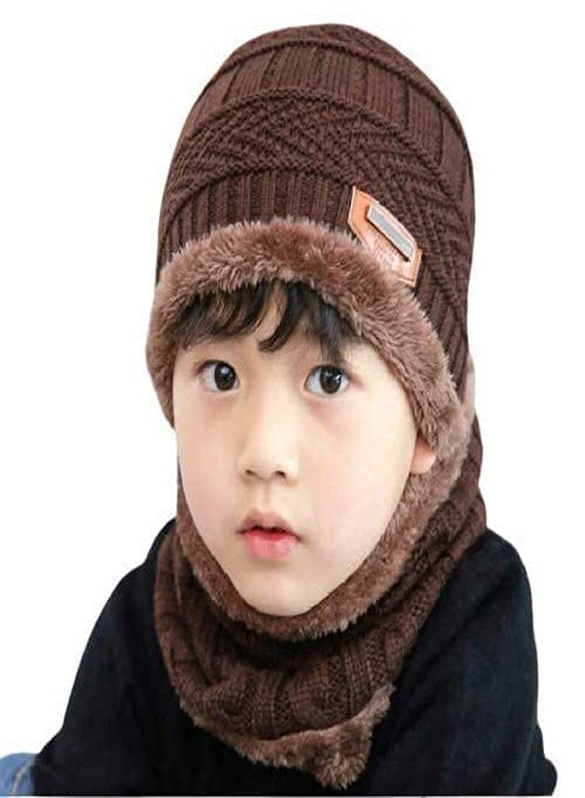 BeFall Winter Warm Hat Boy's & Girl's Outdoor Sports Hedging Hat Scarf Set Boys Girls (8-14 Years) Warm Fleece Cap Scarf Set Ski Equipment (Brown) - Image 1
